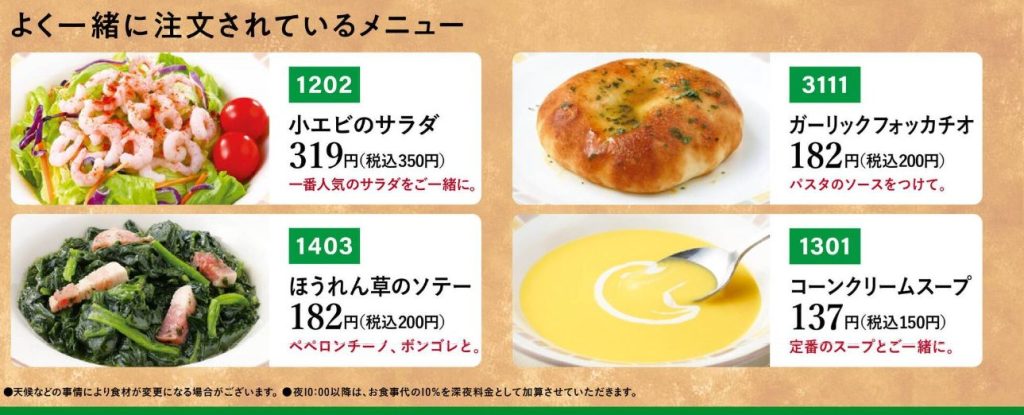 2. サイゼリヤ パスタ メニュー 平日・週末グランドランチメニュー